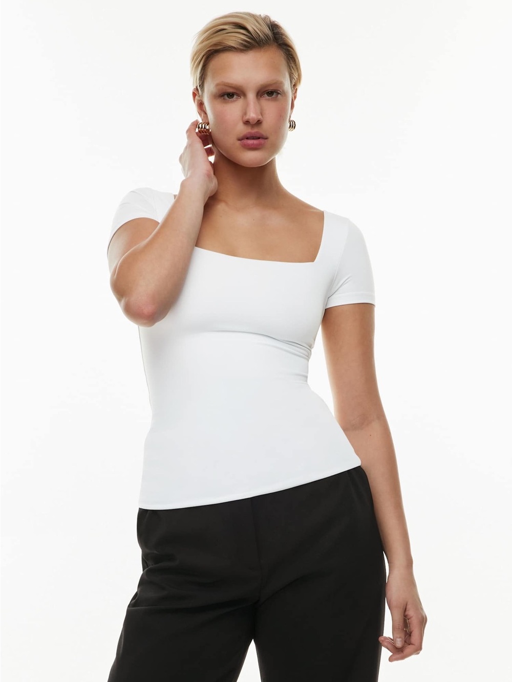 🤍 Aritzia Original Contour Squareneck‎ Hip T-Shirt White Size XS Fitted Top